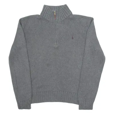 POLO RALPH LAUREN Mens Jumper Grey 1/4 Zip Tight Knit L