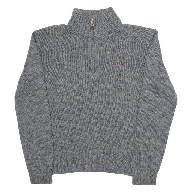 POLO RALPH LAUREN Mens Jumper Grey 1/4 Zip Tight Knit L