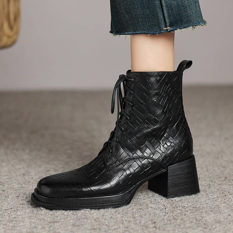 CHIKO Adsila Square Toe Block Heels Ankle Boots