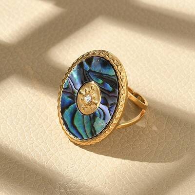 Oval 304 Stainless Steel & Paua Shell & Rhinestone Cuff Rings for Women