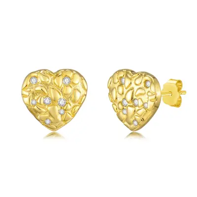 14K Gold Cubic Zirconia Heart Stud Earrings