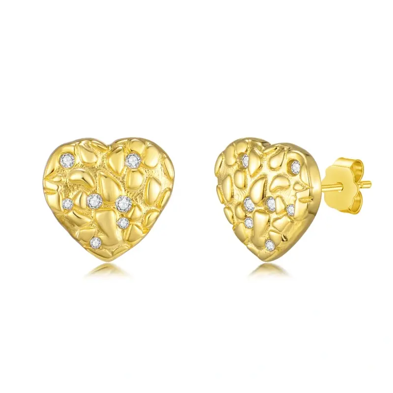 14K Gold Cubic Zirconia Heart Stud Earrings