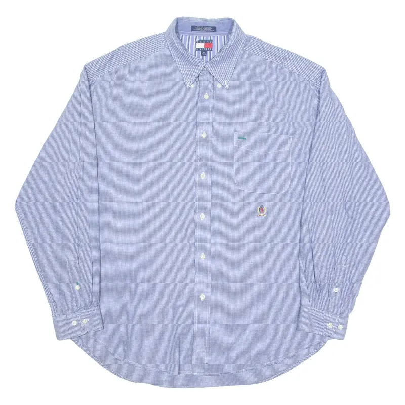 TOMMY HILFIGER Mens Shirt Blue Houndstooth Long Sleeve XL