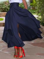 Women's Plain Belted Split Thigh Skirt, Elegant Asymmetrical Hem High Waist Long Skirt for Party Club Dating Wear, Casual Lad...
