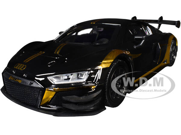 Audi R8 LMS GT3 Black with Gold Stripes and Graphics Midnight Eclipse Series 1/24 Diecast Model Car by Motormax