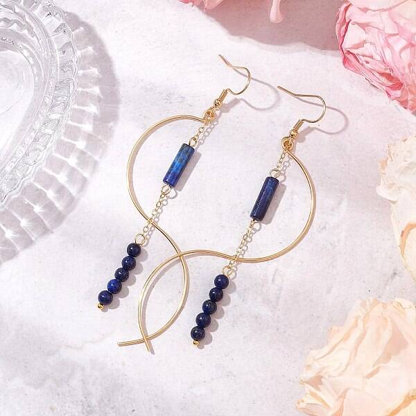 Column Natural Lapis Lazuli Dangle Earrings