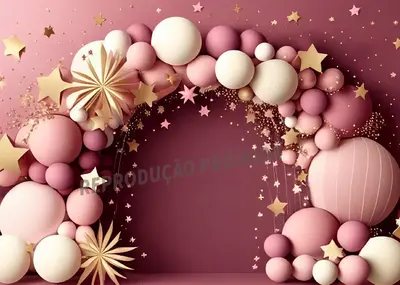 Pastel Balloon Star Birthday Cake Smash Backdrop - Aperturee