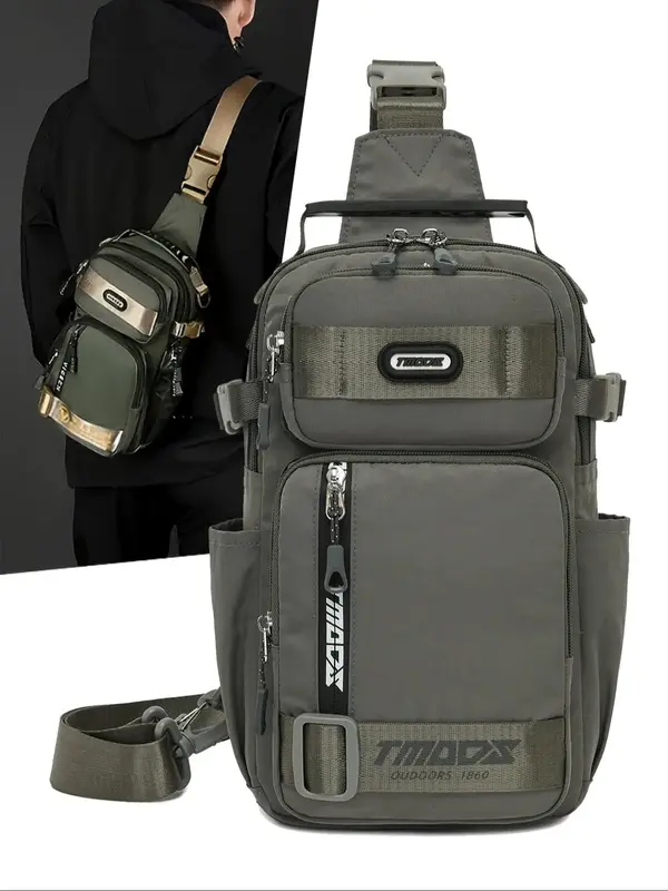 Multi-pocket Zipper Chest Bag, Lightweight Durable Design Multi-functional Chest Bag, Casual Solid Color Sling Bag for Outdoo...