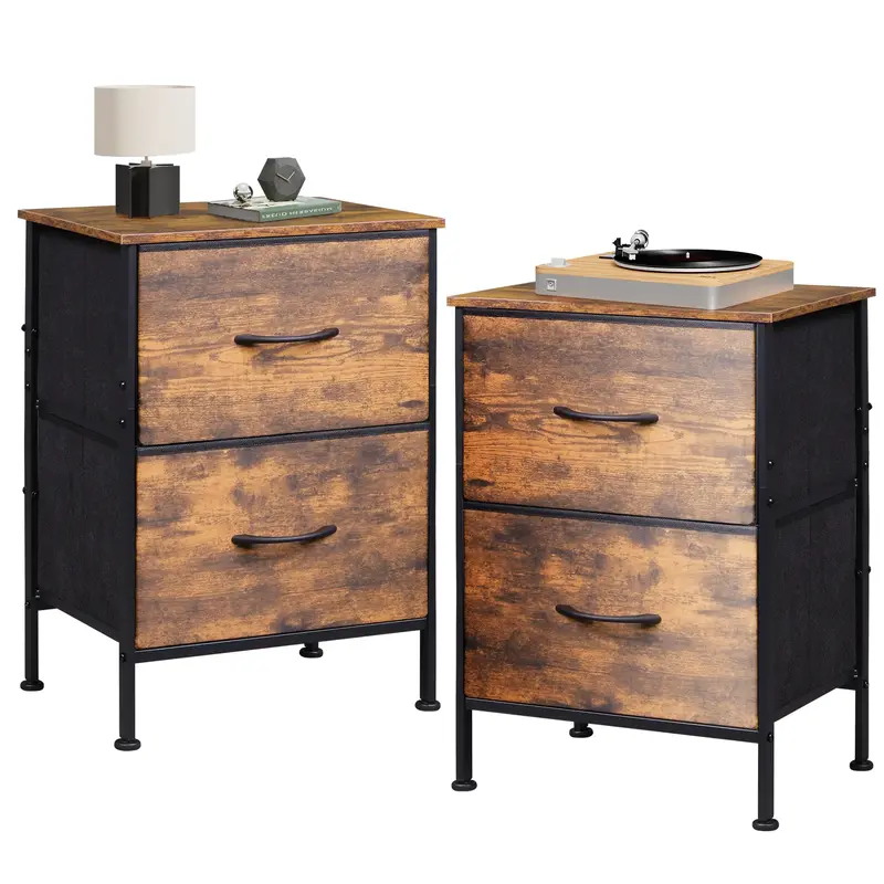 WLIVE Nightstand Set of 2, 2 Drawer Dresser for Bedroom, Dresser with 2 Drawers, Bedside Furniture, Night Stand, Table with F...