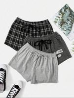 Women's 3pcs Elastic Waist Sleep Shorts, Casual Comfy Drawstring Waist Sleeping Shorts for Daily Indoor Wear, Sleepwear for W...