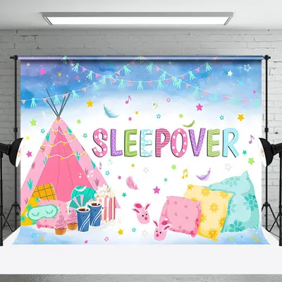 Foggy Tent Pillows Girls Sleepover Party Backdrop - Aperturee