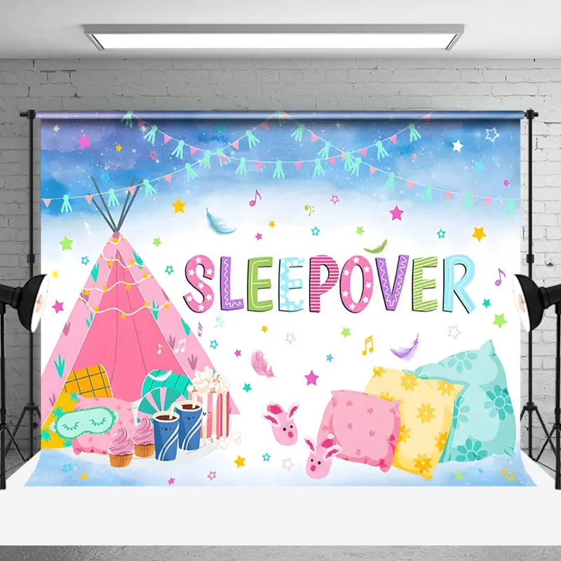 Foggy Tent Pillows Girls Sleepover Party Backdrop - Aperturee