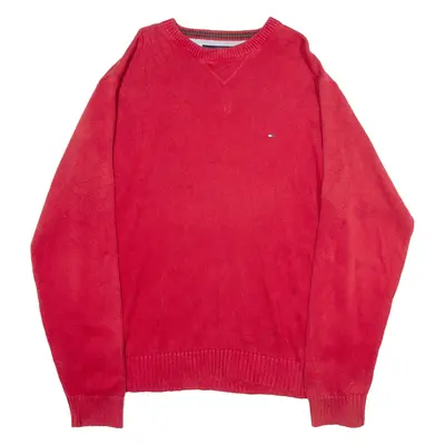 TOMMY HILFIGER Mens Jumper Red Tight Knit L