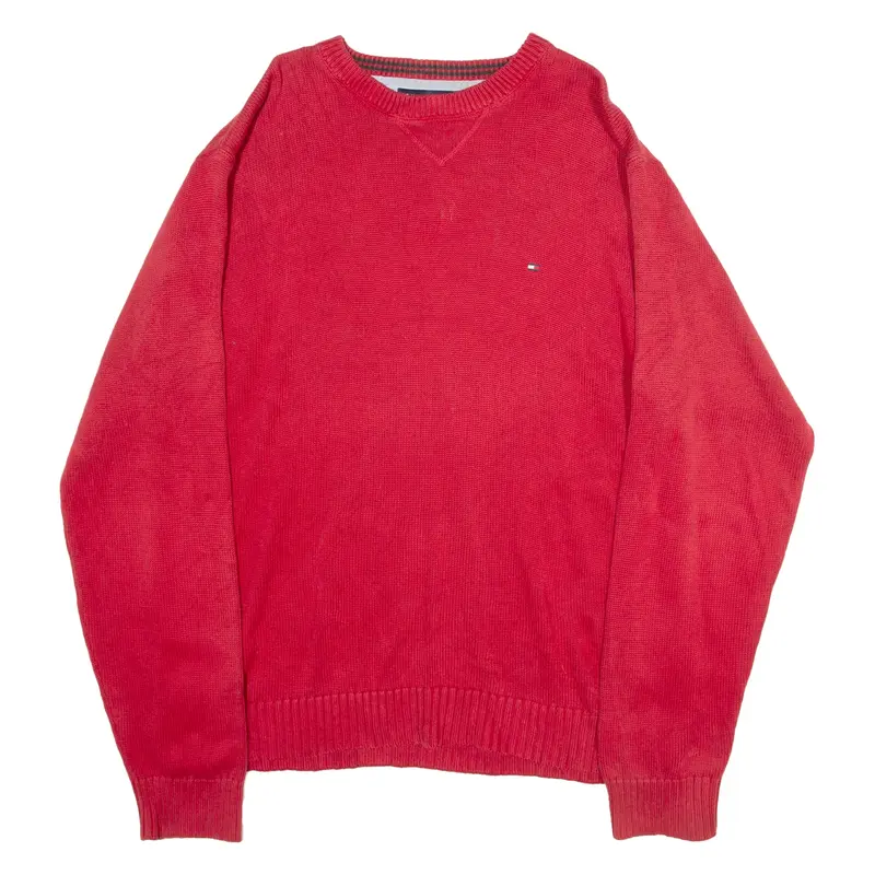 TOMMY HILFIGER Mens Jumper Red Tight Knit L