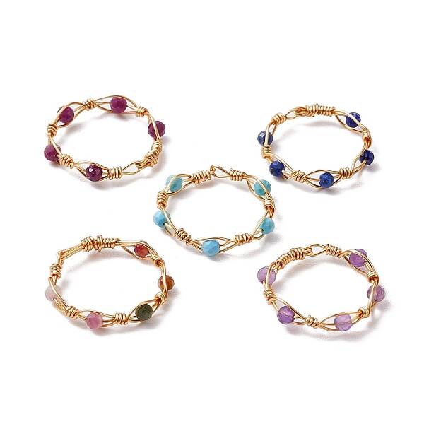 Round Natural Ruby & Magnesite & Tourmaline & Amethyst & Lapis Lazuli Finger Ring
