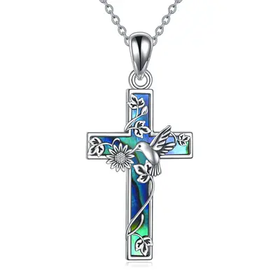 Sterling Silver Hummingbird & Cross Pendant Necklace for Women