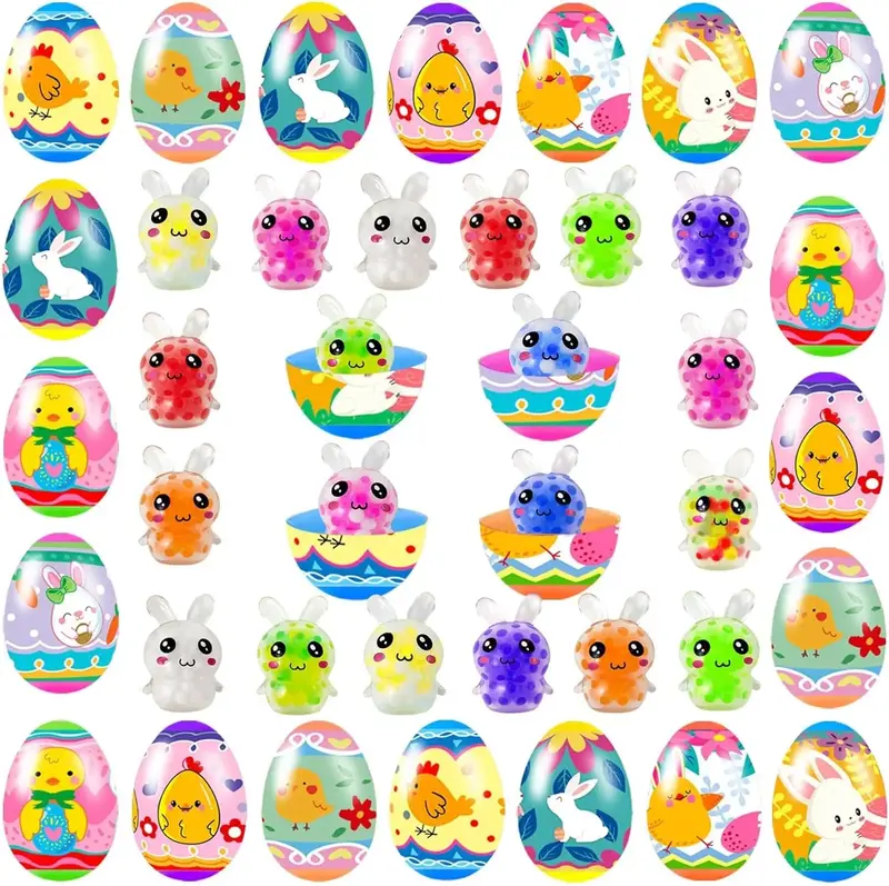24 Pack Prefilled Easter Eggs with Squeeze Toys – Colorful Easter Stress Balls for Kids & Adults | Fun Easter Basket Stuffe...