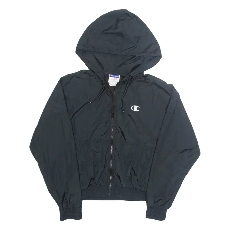 CHAMPION Mesh Lined Mens Track Jacket Black Hooded S