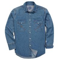 HISEA Men's Washed Denim Work Shirt - Long Sleeve Cotton Button Down Shirt with Regular Fit for Casual & Work Wear