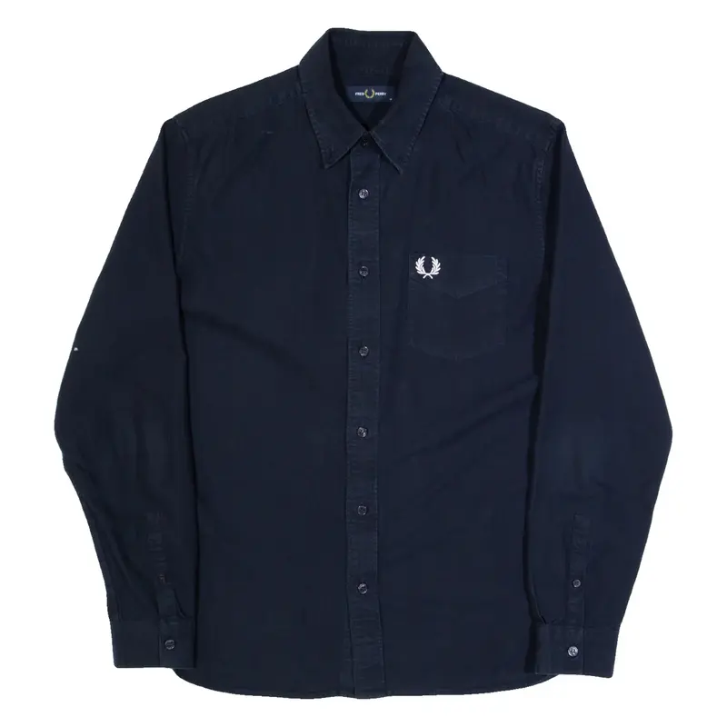 FRED PERRY Mens Plain Shirt Blue Long Sleeve M