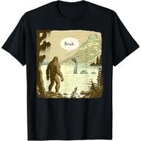 Men's Funny Bigfoot Sasquatch Loch Ness Monster Introvert Bruh T-Shirt