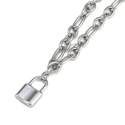 304 Stainless Steel Lock Pendant Figaro Chain Necklaces