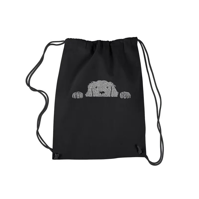 Peeking Dog - Drawstring Backpack - SMALL - Black
