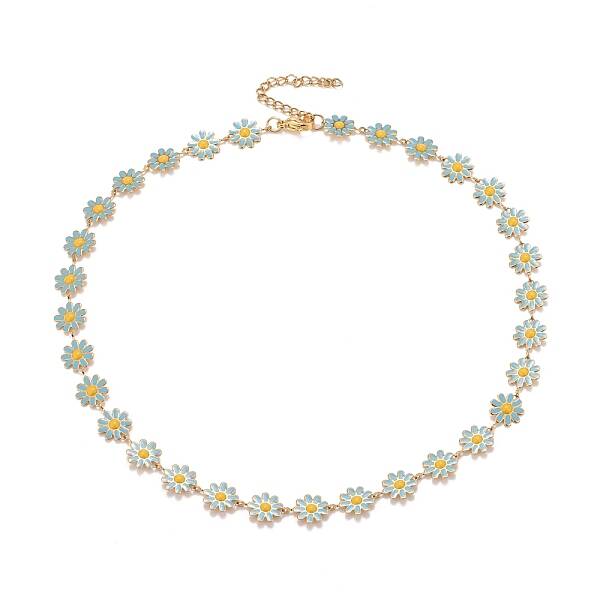 Enamel Daisy Link Chain Necklace