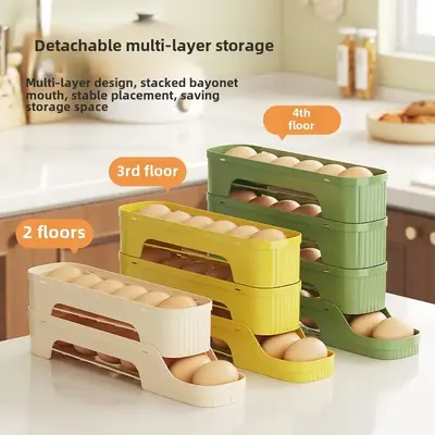 Rolling slide style egg storage box, multi-layer storage and detachable, more convenient and easy to access, refrigerator sid...