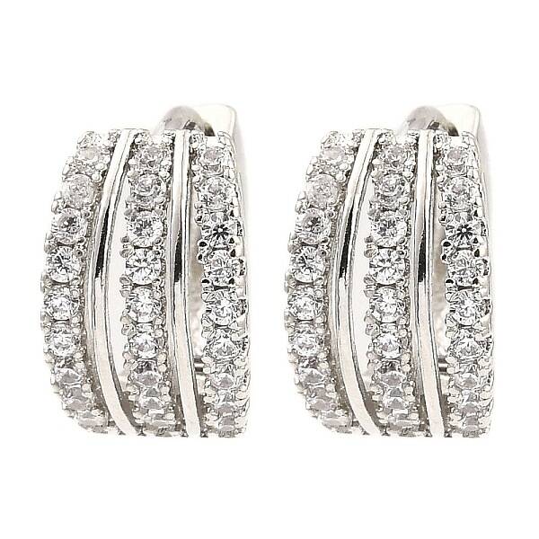 Brass with Cubic Zirconia Triple Hoop Earrings