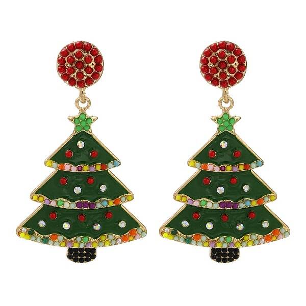 Christmas Alloy Plastic Bead Stud Earrings for Women