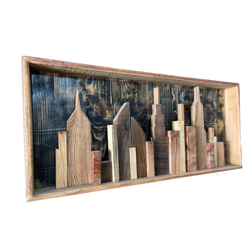 Cityscape 3D Wooden Plaque Cityscape Carved On Wood Panel Cityscape Sign Wall Hanging Decor Wood Carved Deocr for Indie Room ...