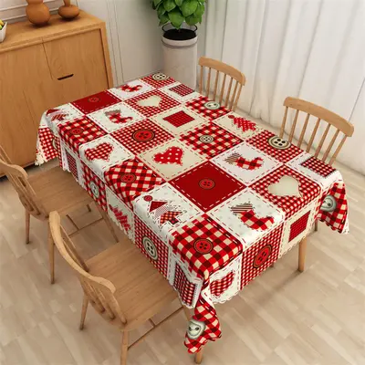 Red Scottish Plaid Buttons Socks Christmas Tablecloth - Aperturee