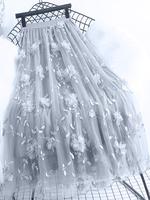 Women's Floral Appliques High Waist Vintage Tulle Skirt, Chic Elegant A-line Midi Skirt for Party Holiday Vacation, Ladies Al...