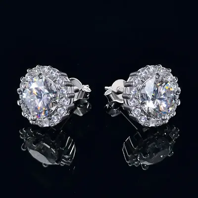 HELLOICE [Unisex] Moissanite Halo Stud Earrings 0.2Ct/0.6Ct/1.0Ct/1.6Ct/2Ct/4Ct S925 Sterling Silver Synthetic Moissanite D C...