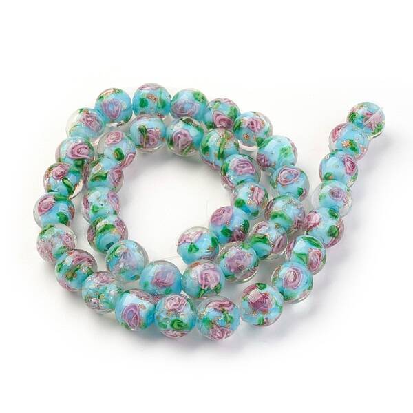 Handmade Gold Sand Lampwork Beads Strands