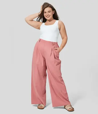 Halara High Waisted Plicated Side Pocket Wide Leg Flowy Casual Plus Size Pants
