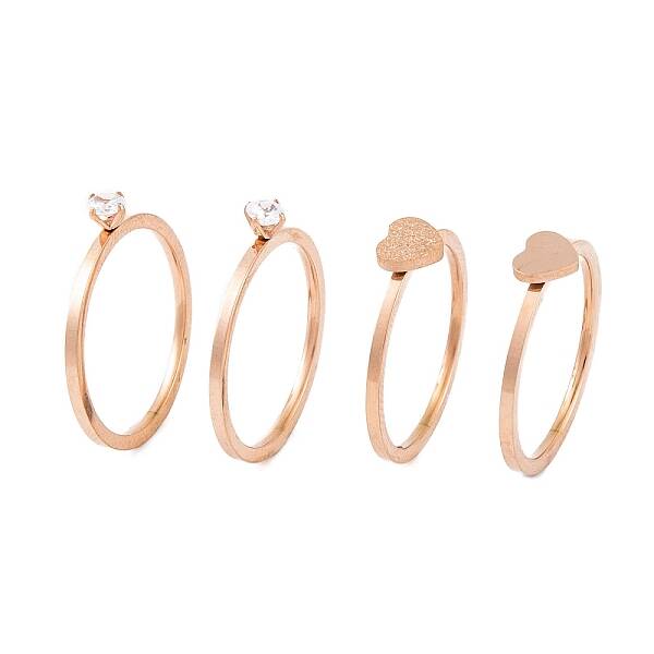 Heart 304 Stainless Steel Finger Ring Set for Women