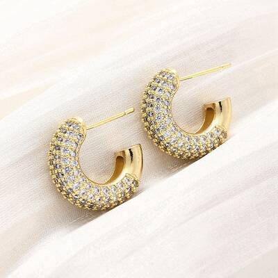 Brass Micro Pave Clear Cubic Zirconia Stud Earrings