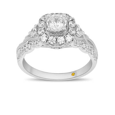 Illusion Cushion Shaped Lab Grown Cluster Diamond Engagement Ring | 14K White Gold 1 CT. TW.