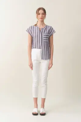 Cap-sleeve Relaxed Shirt - Chambray Stripe | Size: S