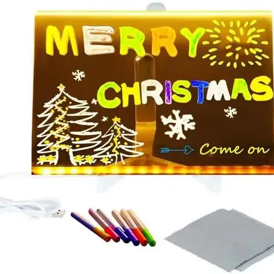 FCESUY  1 Creative rewritable message board. Message board night scene, transparent drawing board with light, suitable for ho...