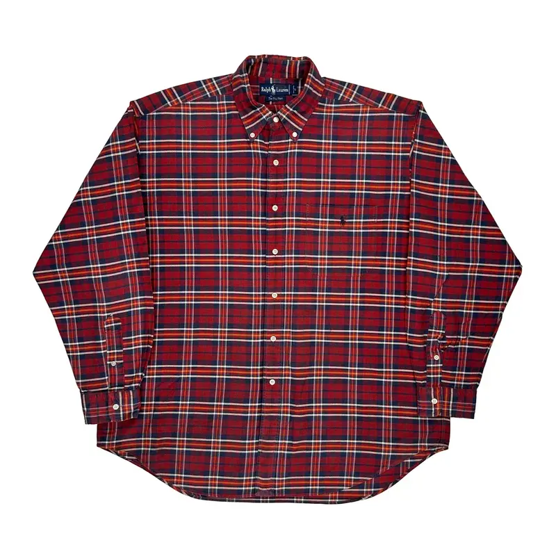Ralph Lauren Oversized Flannel Shirt - Large Red Cotton