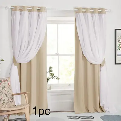 Single Panel Romance Elegant Double-layer Design Curtains, 1 Count Blackout Darkening Elegant Gauze and Sunshade Cloth, Conte...