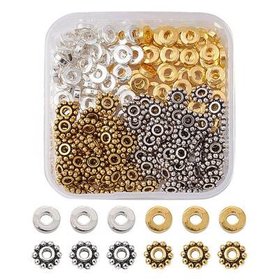 200Pcs 4 Styles Tibetan Style Alloy Spacer Beads