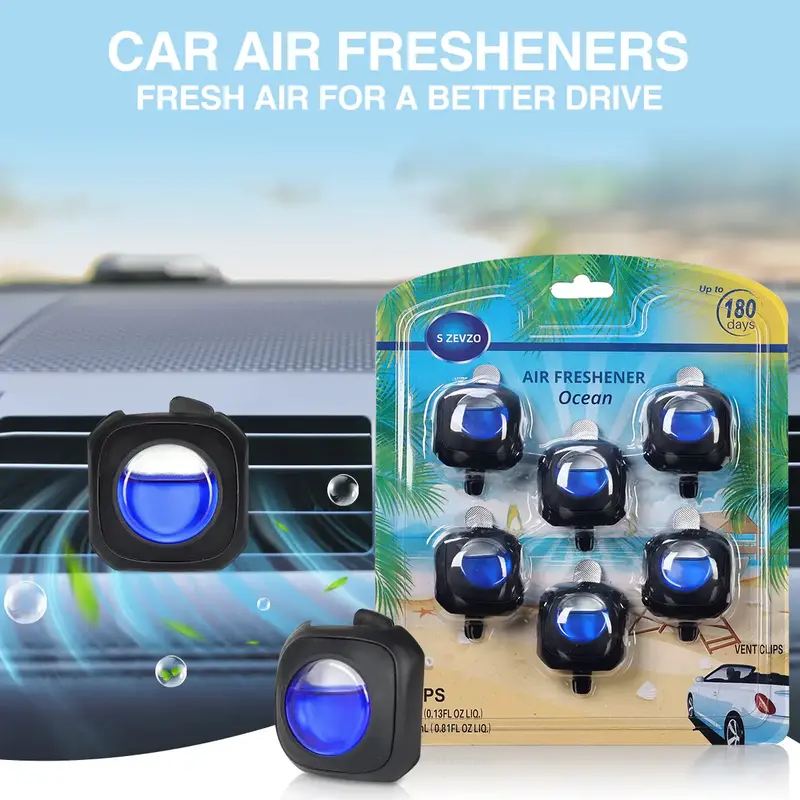 S ZEVO Car Air Freshener - Long Lasting 30 Day Fragrance Life with 6 Vent Clips for Up to 180 Days Freshness