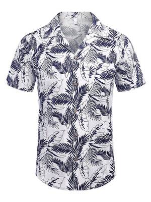 Hawaiian Floral Beach Shirts (US Only), White- Palm Leaf / S
