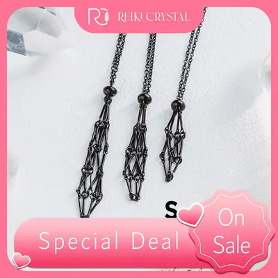 ăBlackă Net Metal Bamboo Necklace Woven Pendant