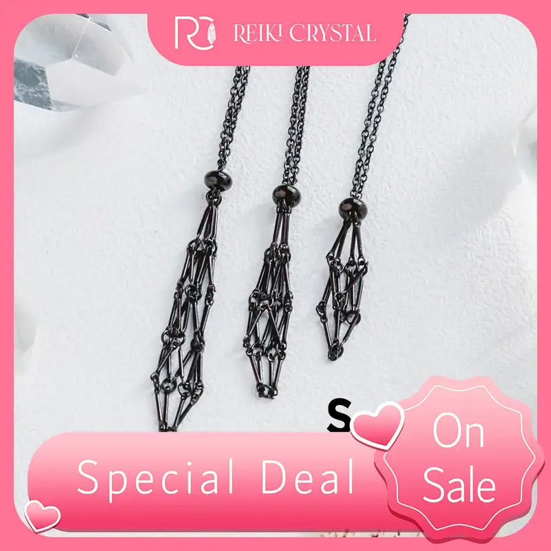 【Black】 Net Metal Bamboo Necklace Woven Pendant