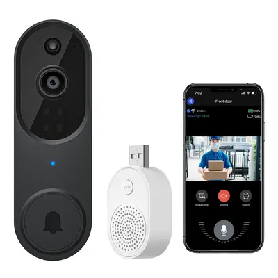 Wireless Video Doorbell Camera, Rechargeable 1080P Security Smart Camera, Home Security 2.4G WiFi Camera with AI Motioning D...